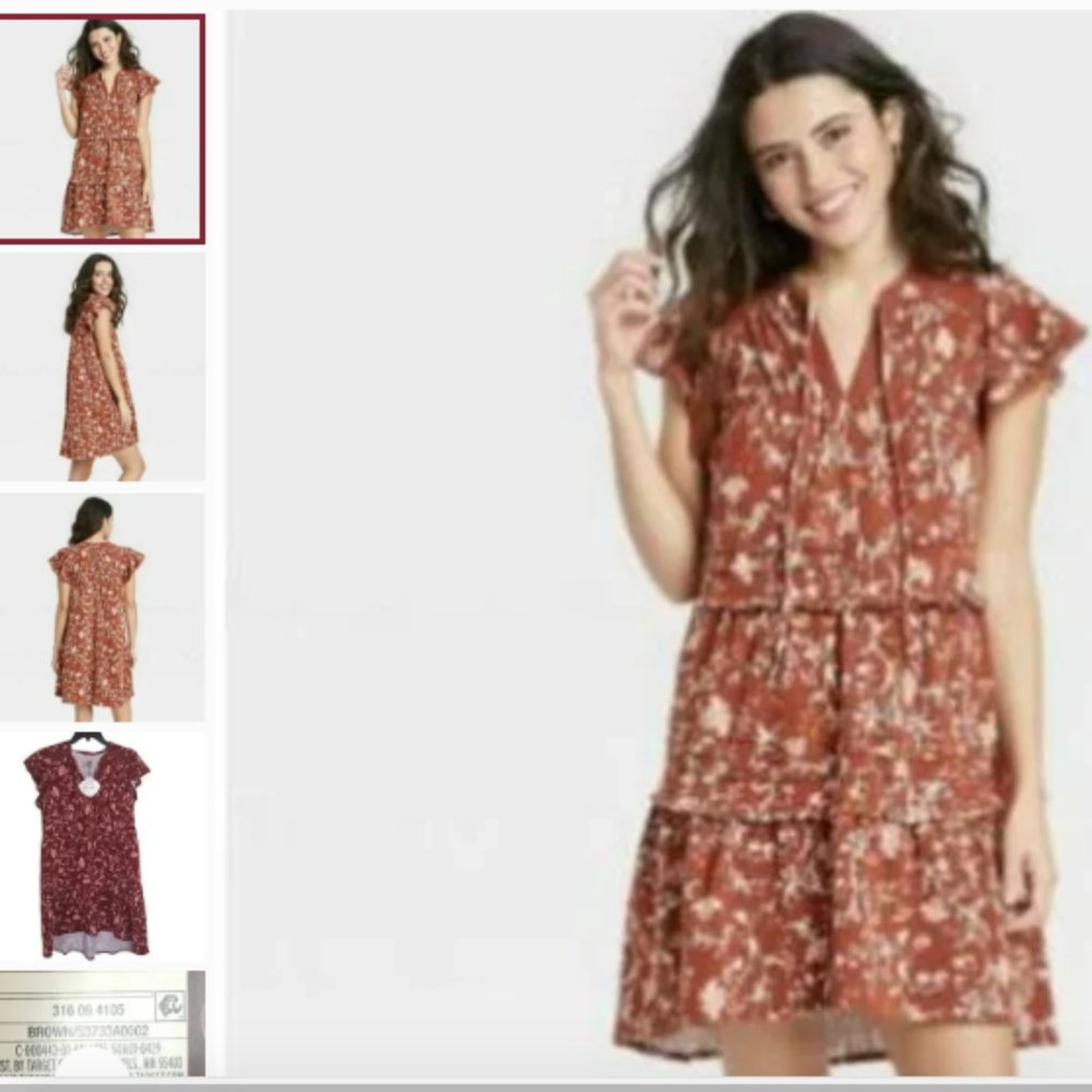 Knox Rose Women's Flutter Short Sleeve Knit Tiered Dress Brown Various NWT